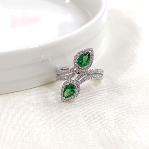 İTHAL ÇAPRAZ DAMLA ZÜMRÜT ZİRKON GÜMÜŞ YÜZÜK - 15