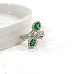 İTHAL ÇAPRAZ DAMLA ZÜMRÜT ZİRKON GÜMÜŞ YÜZÜK - 15