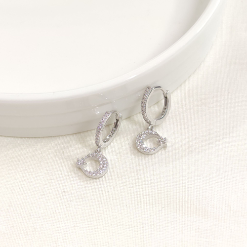 AY YILDIZ 10 MM HALKA GÜMÜŞ KÜPE - RODYUM BEYAZ