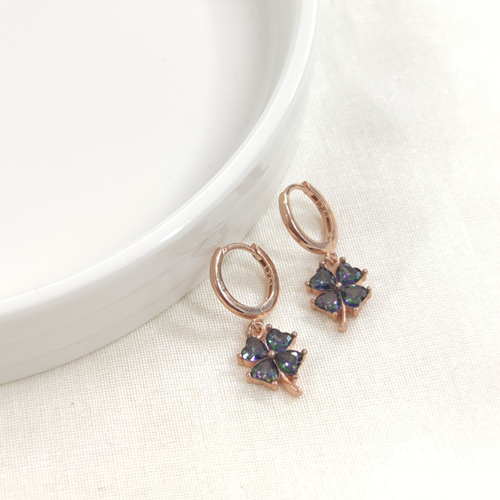 MİSTİK TOPAZ YONCA 10 MM HALKA GÜMÜŞ KÜPE - ROSE BAKIR