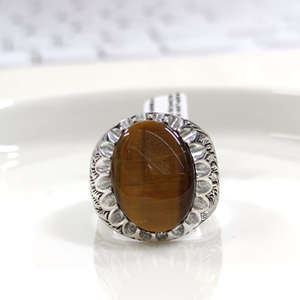 KAPLAN GÖZÜ OVAL GÜMÜŞ ERKEK YÜZÜK