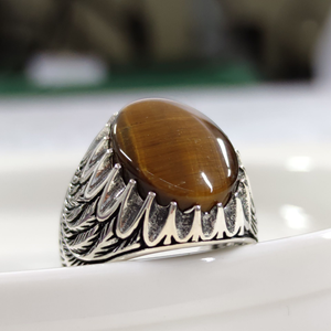 KAPLAN GÖZÜ OVAL GÜMÜŞ ERKEK YÜZÜK