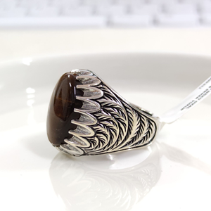 KAPLAN GÖZÜ OVAL GÜMÜŞ ERKEK YÜZÜK