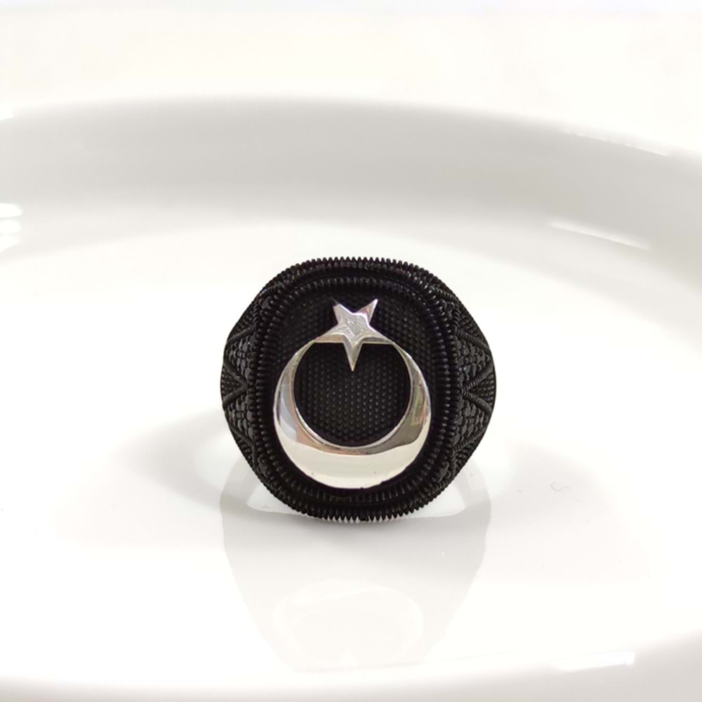 OVAL AY YILDIZ GÜMÜŞ ERKEK YÜZÜK
