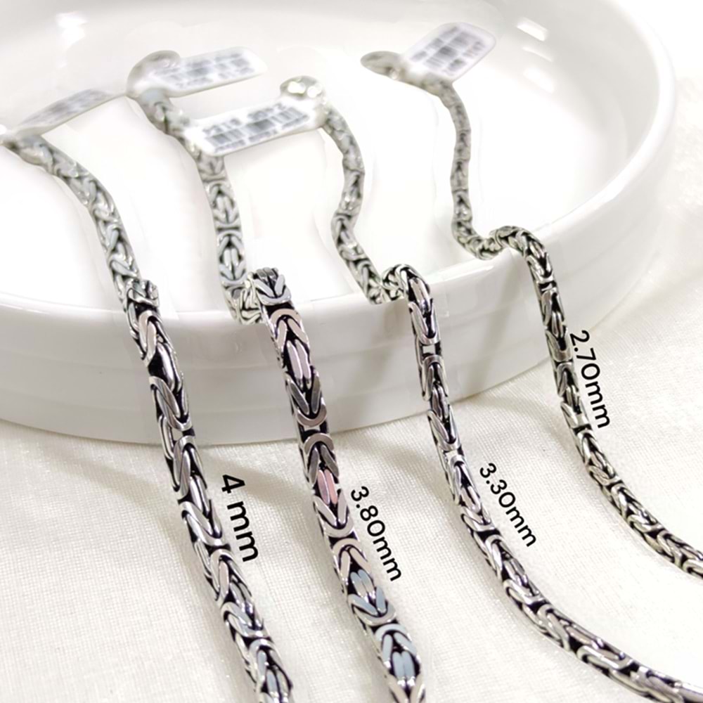 4 MM GÜMÜŞ YUVARLAK KRAL ZİNCİR BİLEKLİK 22 CM