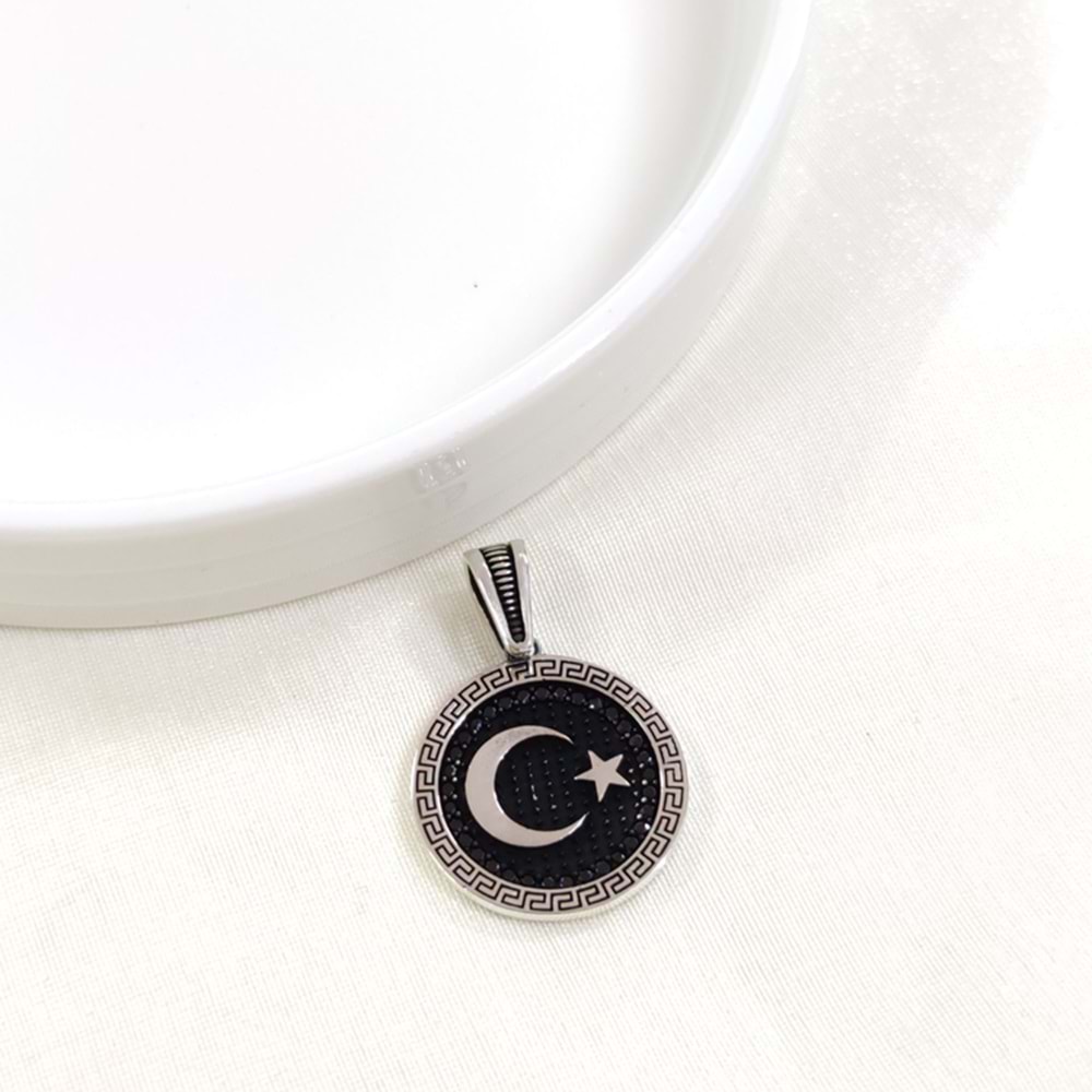 YUVARLAK AY YILDIZ GÜMÜŞ KOLYE UCU 2,5 CM