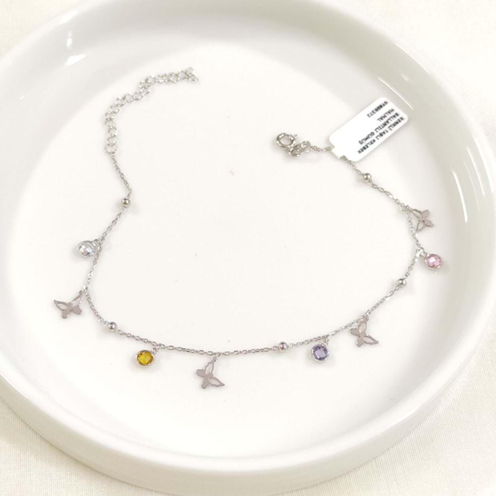 RENKLİ TAŞLI KELEBEK SALLANTILI GÜMÜŞ HALHAL