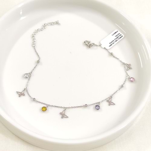 RENKLİ TAŞLI KELEBEK SALLANTILI GÜMÜŞ HALHAL