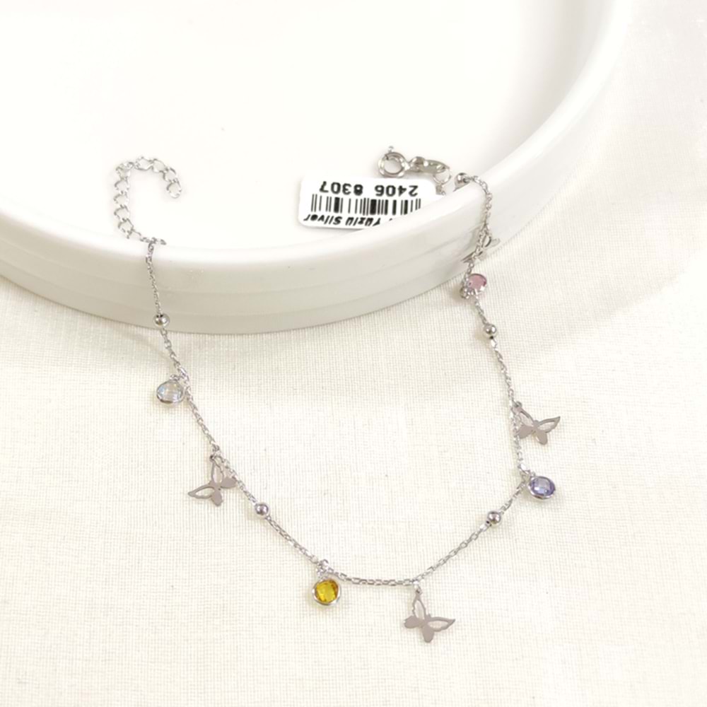 RENKLİ TAŞLI KELEBEK SALLANTILI GÜMÜŞ HALHAL