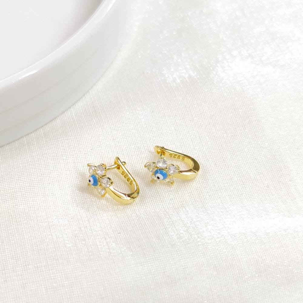 İTHAL TURKUAZ MİNELİ ÇİÇEK GÜMÜŞ HALKA ÇOCUK KÜPE