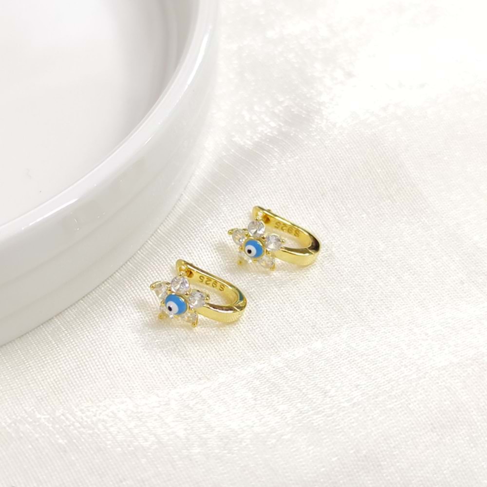 İTHAL TURKUAZ MİNELİ ÇİÇEK GÜMÜŞ HALKA ÇOCUK KÜPE