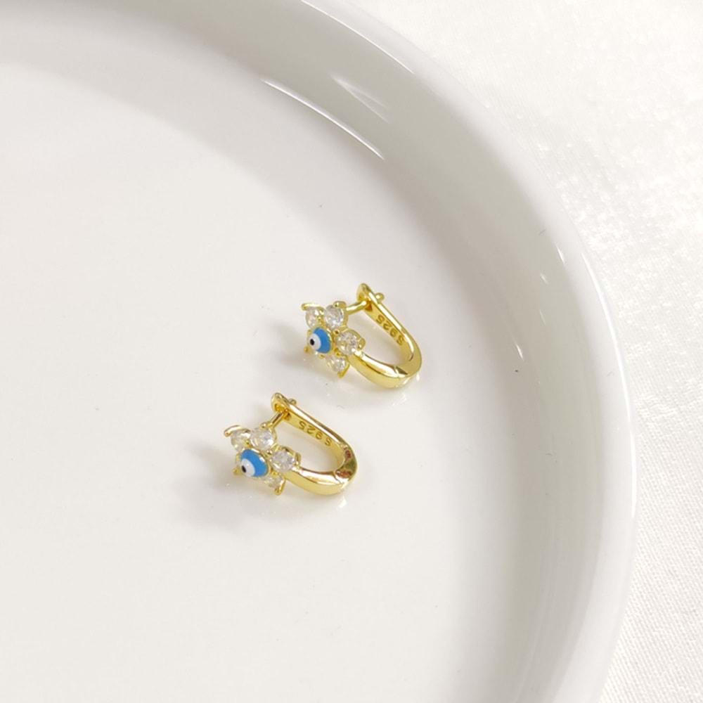 İTHAL TURKUAZ MİNELİ ÇİÇEK GÜMÜŞ HALKA ÇOCUK KÜPE