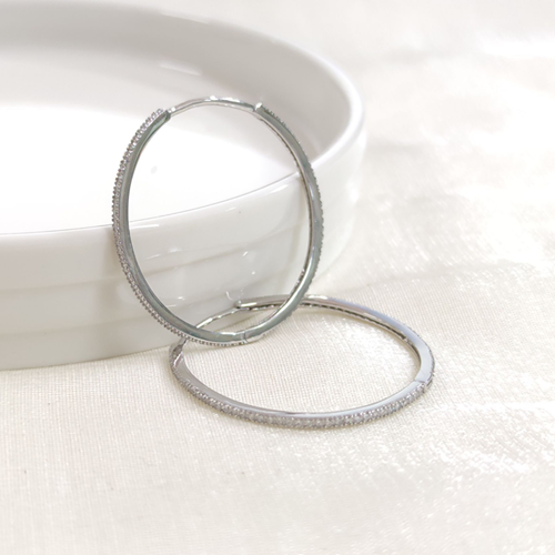 İTHAL 33 MM TAŞLI GÜMÜŞ HALKA KÜPE