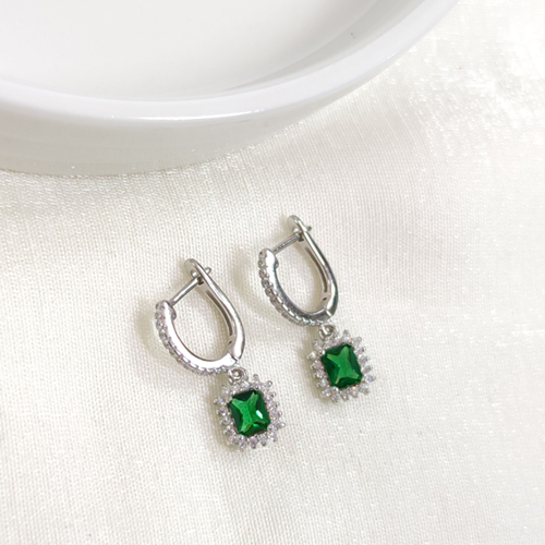 İTHAL ZÜMRÜT ZİRKON TAŞLI BAGET GÜMÜŞ HALKA KÜPE