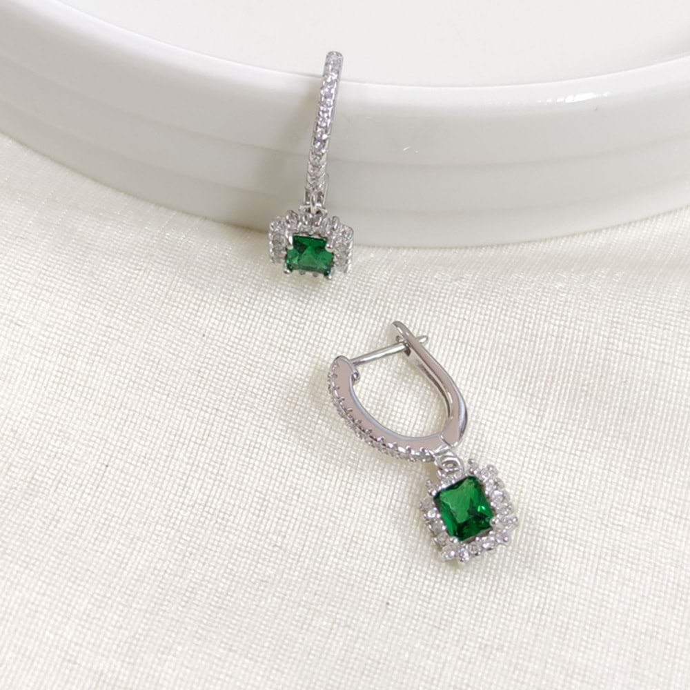 İTHAL ZÜMRÜT ZİRKON TAŞLI BAGET GÜMÜŞ HALKA KÜPE