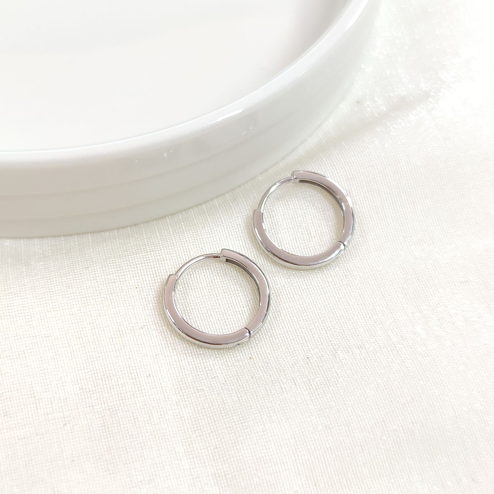 İTHAL 13 MM DÜZ GÜMÜŞ HALKA KÜPE - RODYUM BEYAZ