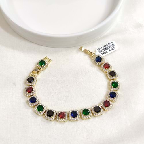 XUPING RENKLİ 1 CM KARE TAŞLI BİLEKLİK GOLD 16+2 CM