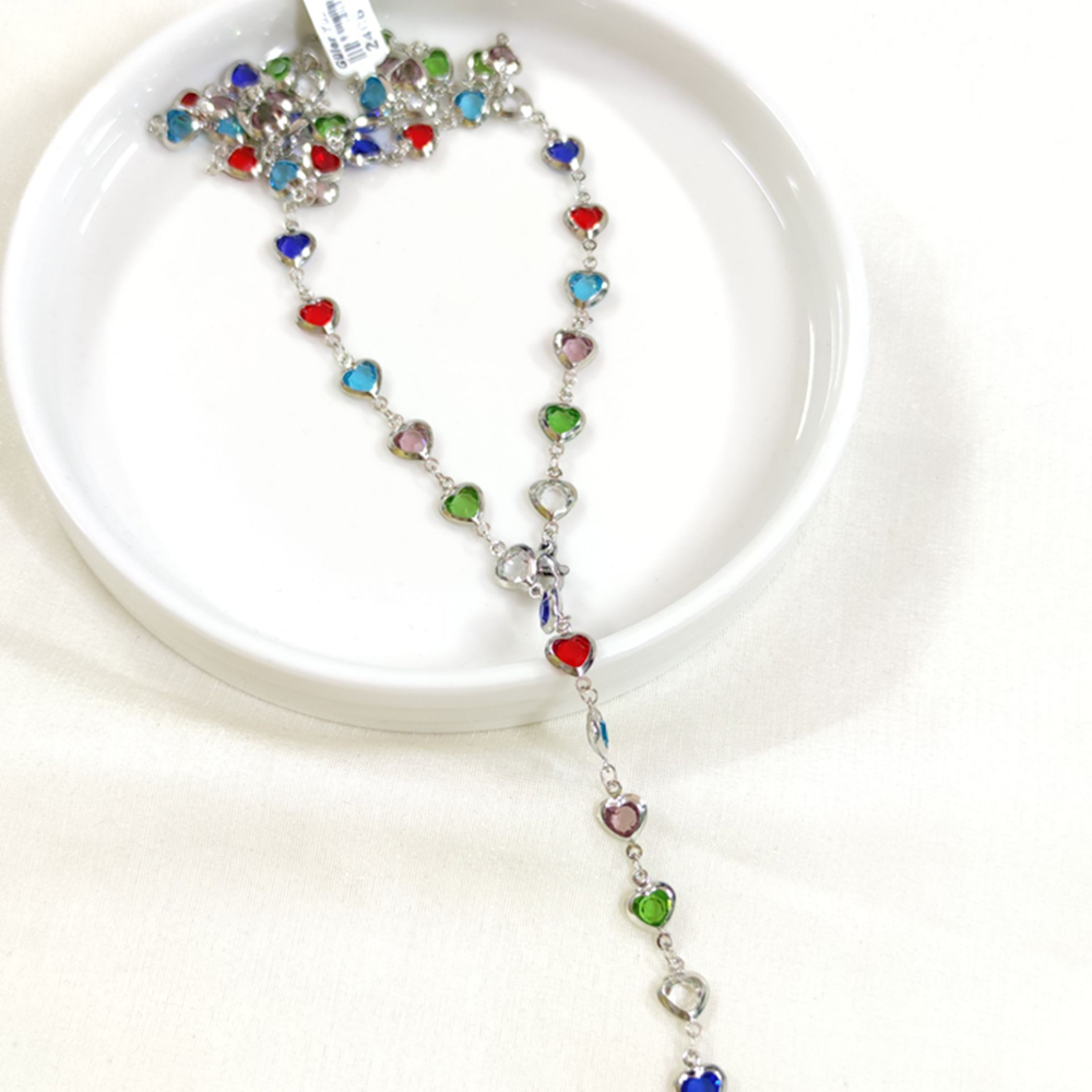 ÇELİK RENKLİ KALP Y KOLYE ZİNCİR GOLD 70 CM - BEYAZ