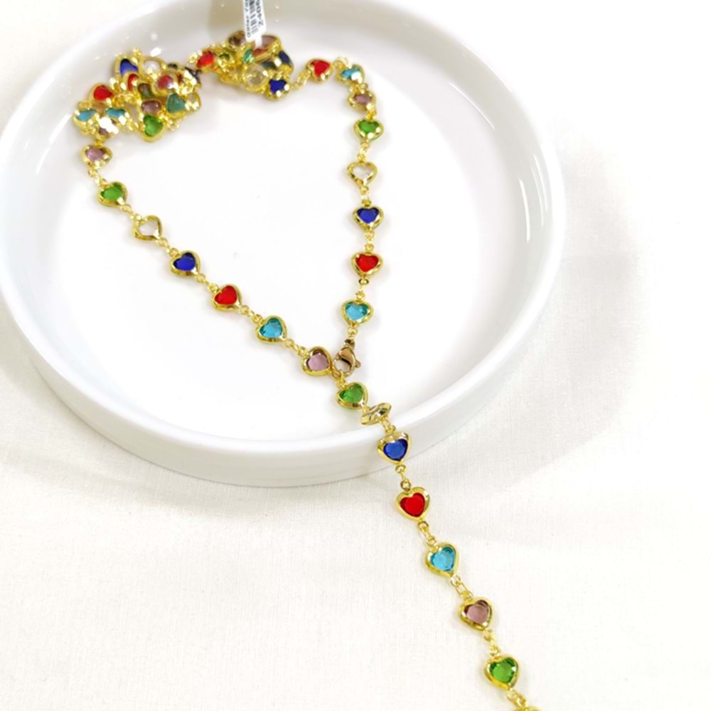 ÇELİK RENKLİ KALP Y KOLYE ZİNCİR GOLD 70 CM