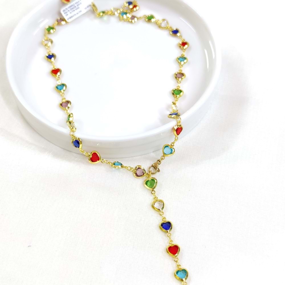 ÇELİK RENKLİ KALP Y KOLYE ZİNCİR GOLD 70 CM
