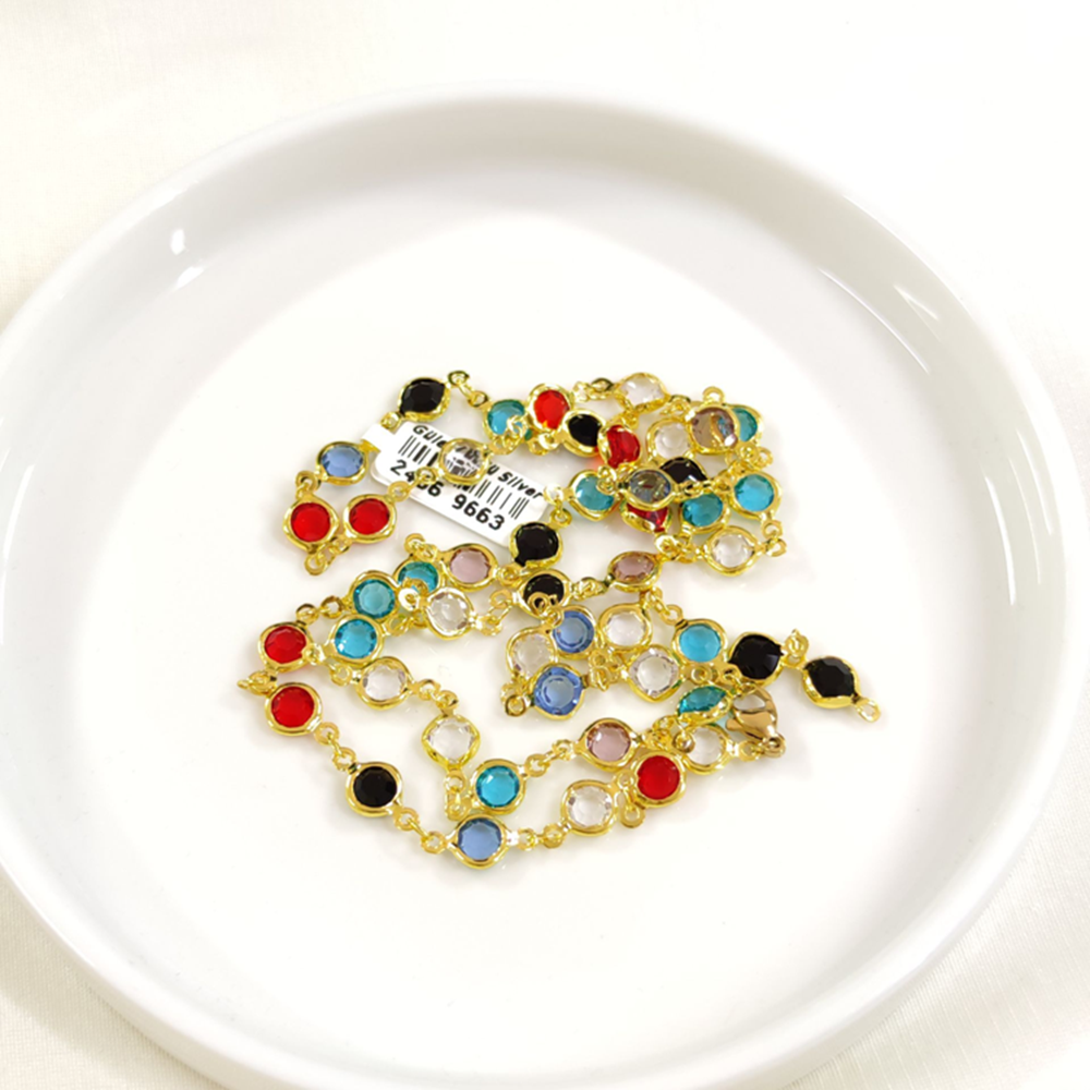 ÇELİK RENKLİ YUVARLAK TAŞLI Y KOLYE ZİNCİR GOLD 70 CM - ALTIN SARI