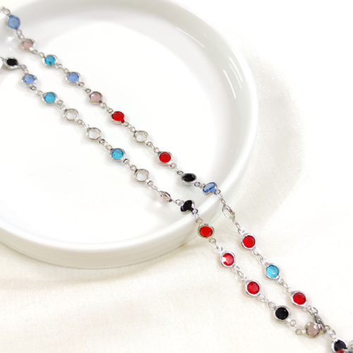 ÇELİK RENKLİ YUVARLAK TAŞLI Y KOLYE ZİNCİR GOLD 70 CM - BEYAZ