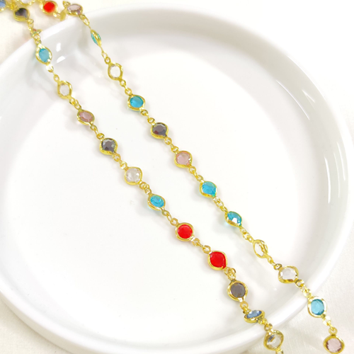 ÇELİK RENKLİ YUVARLAK TAŞLI Y KOLYE ZİNCİR GOLD 70 CM