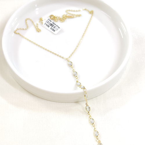 ÇELİK OVAL TAŞLI Y KOLYE ZİNCİR GOLD 40+5 CM