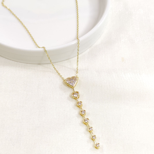 ÇELİK KALP TAŞLI Y KOLYE ZİNCİR GOLD 40+5 CM