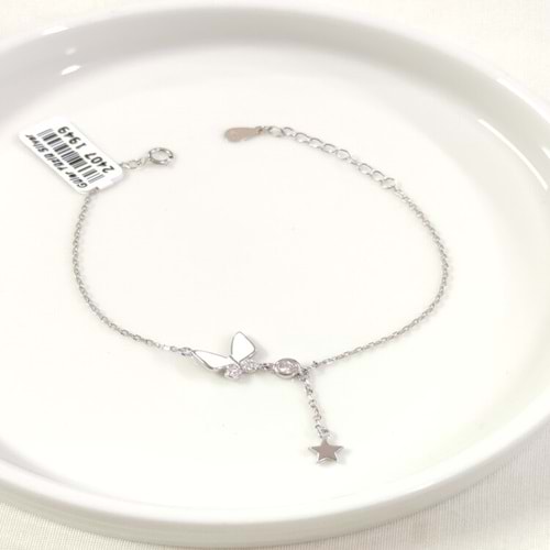 İTHAL BEYAZ MİNELİ KELEBEK GÜMÜŞ BİLEKLİK