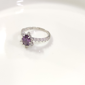 MOR OVAL TAŞLI ÇİÇEK LOTUS TEK TAŞ GÜMÜŞ YÜZÜK