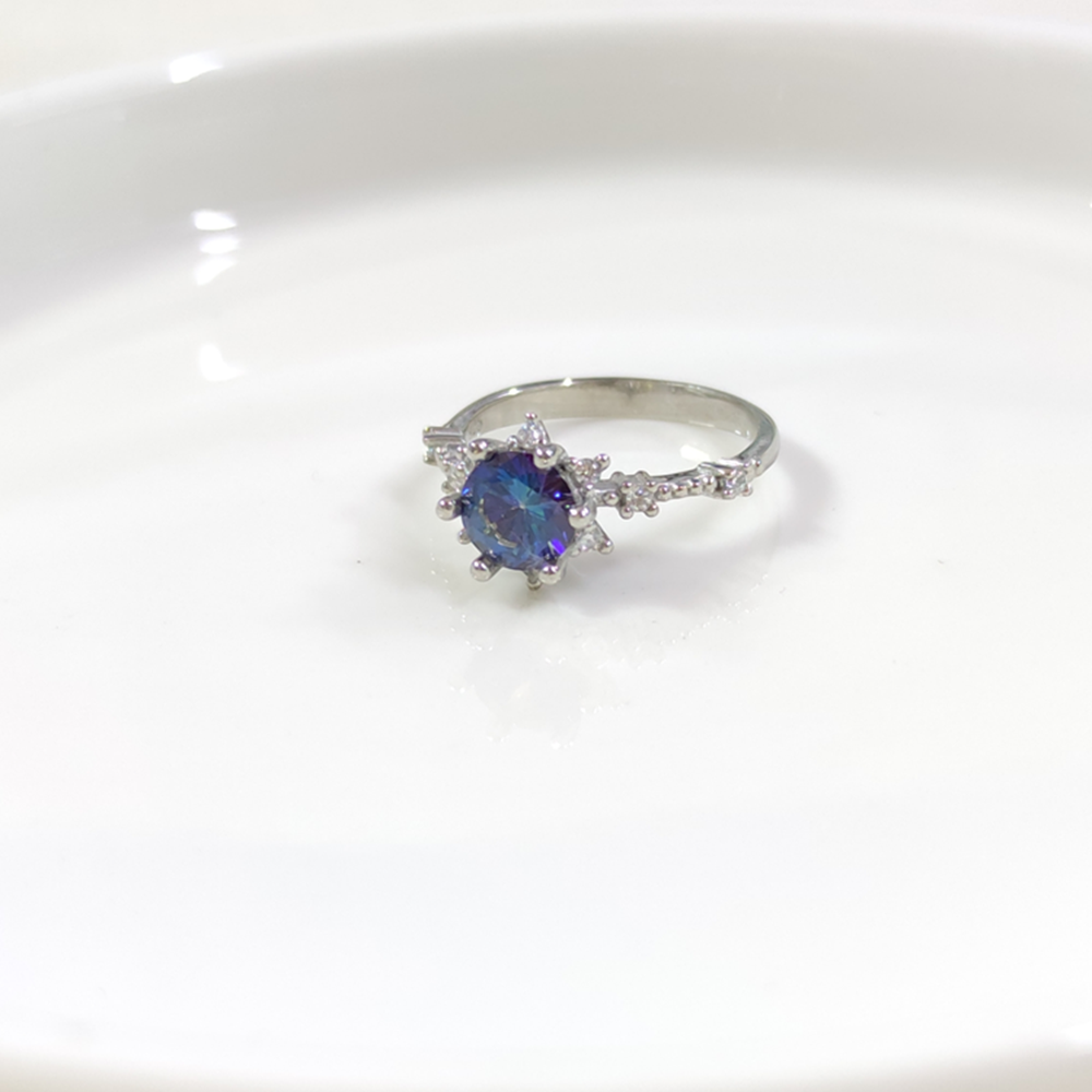 BLUE TOPAZ TAŞLI ÇİÇEK LOTUS TEK TAŞ GÜMÜŞ YÜZÜK - 17