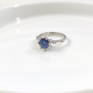 BLUE TOPAZ TAŞLI ÇİÇEK LOTUS TEK TAŞ GÜMÜŞ YÜZÜK - 17