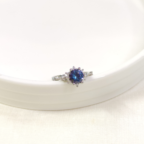 BLUE TOPAZ TAŞLI ÇİÇEK LOTUS TEK TAŞ GÜMÜŞ YÜZÜK