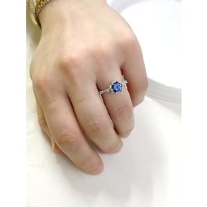 BLUE TOPAZ TAŞLI ÇİÇEK LOTUS TEK TAŞ GÜMÜŞ YÜZÜK