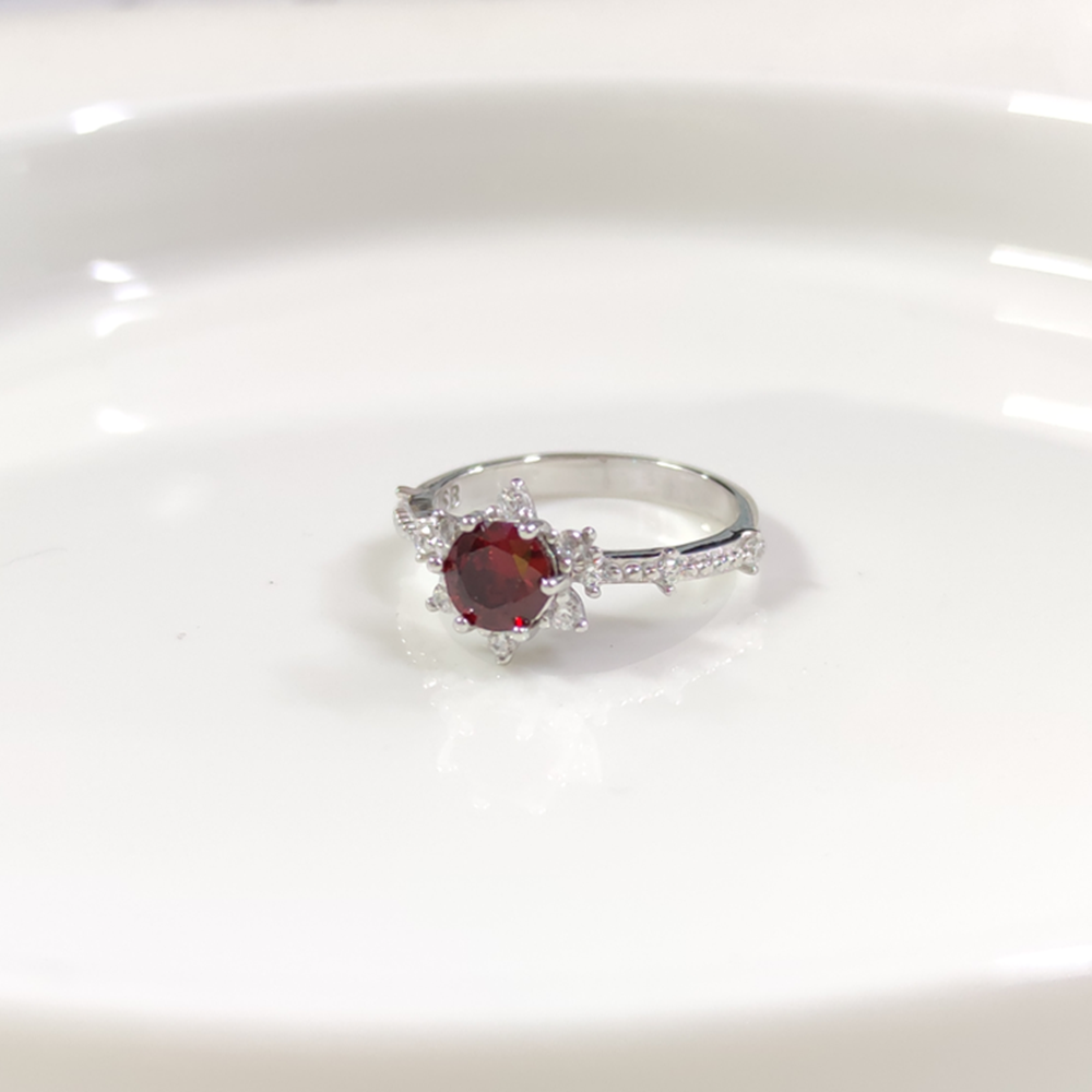 KIRMIZI ZİRKON TAŞLI ÇİÇEK LOTUS TEK TAŞ GÜMÜŞ YÜZÜK - 16