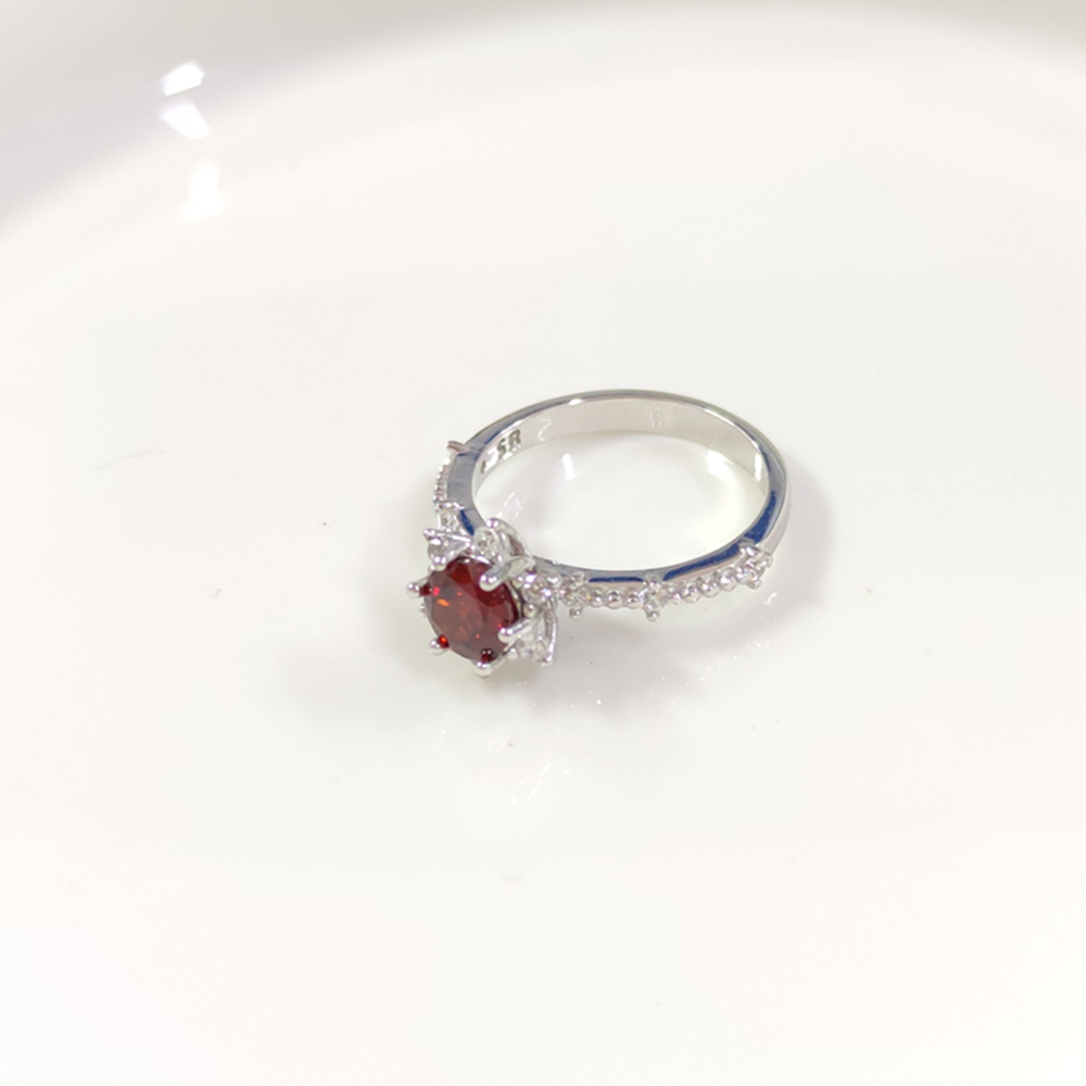 KIRMIZI ZİRKON TAŞLI ÇİÇEK LOTUS TEK TAŞ GÜMÜŞ YÜZÜK - 16