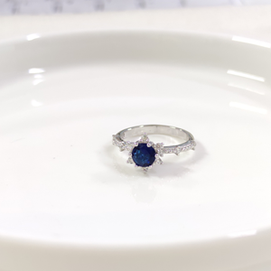 SAFİR MAVİ ZİRKON TAŞLI ÇİÇEK LOTUS TEK TAŞ GÜMÜŞ YÜZÜK - 16