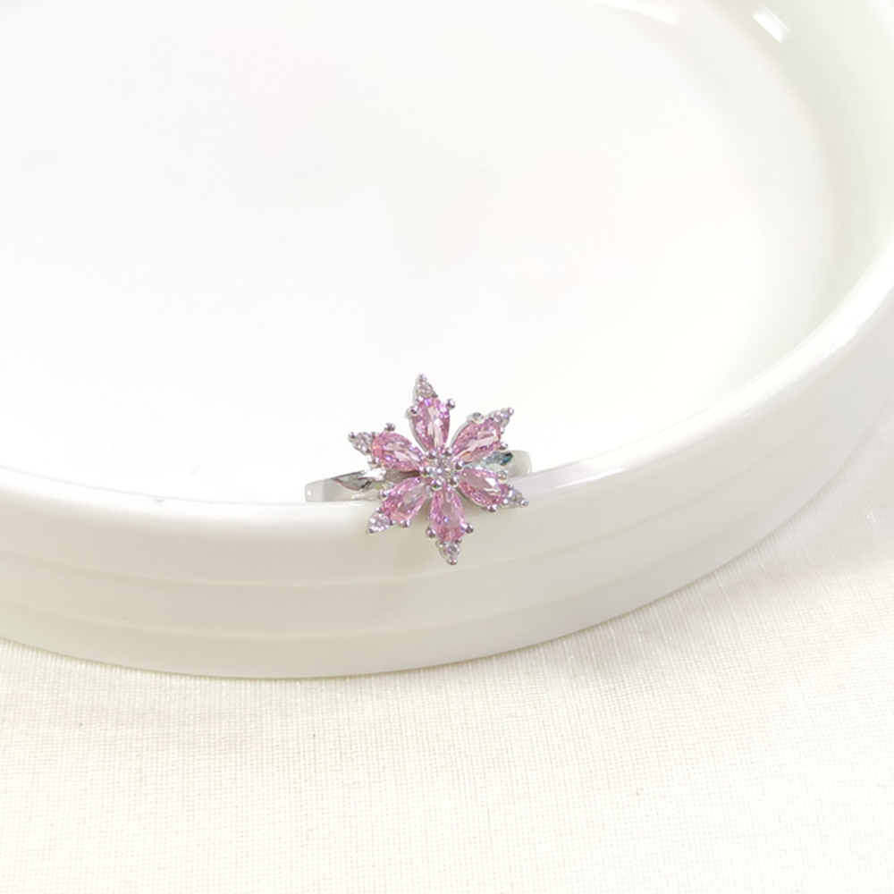 PEMBE ÇİÇEK LOTUS GÜMÜŞ YÜZÜK AYARLANABİLİR