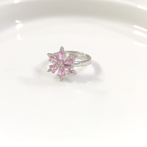 PEMBE ÇİÇEK LOTUS GÜMÜŞ YÜZÜK AYARLANABİLİR