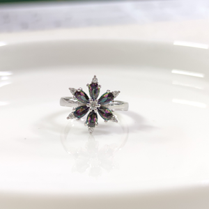 MİSTİK TOPAZ ÇİÇEK LOTUS GÜMÜŞ YÜZÜK AYARLANABİLİR