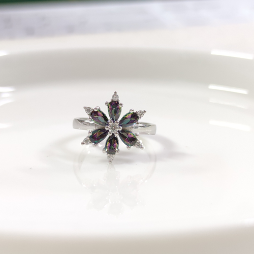 MİSTİK TOPAZ ÇİÇEK LOTUS GÜMÜŞ YÜZÜK AYARLANABİLİR