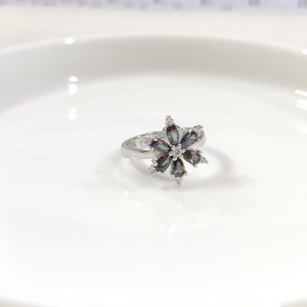 MİSTİK TOPAZ ÇİÇEK LOTUS GÜMÜŞ YÜZÜK AYARLANABİLİR