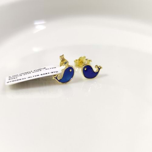 8 MM MİNELİ YUNUS GÜMÜŞ ÇİVİ KÜPE - ALTIN SARI