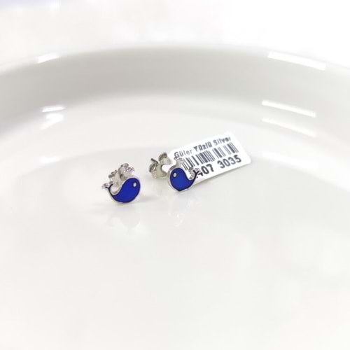 8 MM MİNELİ YUNUS GÜMÜŞ ÇİVİ KÜPE - RODYUM BEYAZ