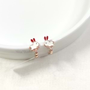 KIRMIZI KULAK MİNELİ TAVŞAN GÜMÜŞ ÇOCUK KÜPE