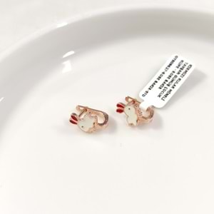 KIRMIZI KULAK MİNELİ TAVŞAN GÜMÜŞ ÇOCUK KÜPE