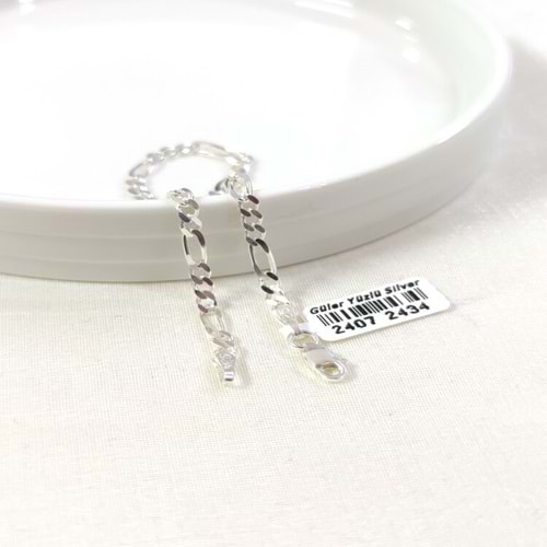 3,5 MM FİGARO GÜMÜŞ ZİNCİR BİLEKLİK 20 CM