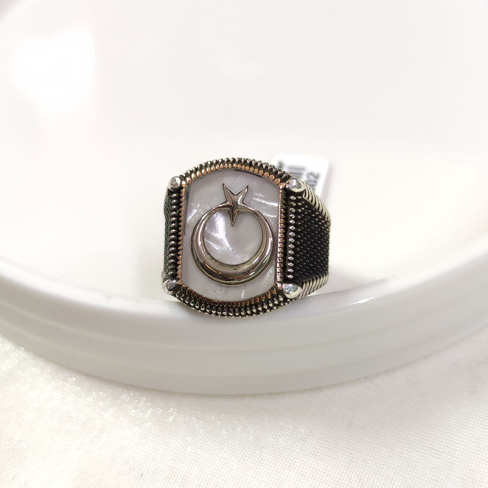 SEDEF DETAY AY YILDIZ GÜMÜŞ ERKEK YÜZÜK