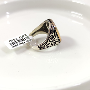 MAVİ DETAY AY YILDIZ GÜMÜŞ ERKEK YÜZÜK